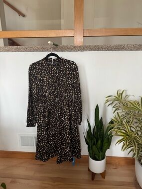 Cupshe Black Floral Long-Sleeve Midi Dress